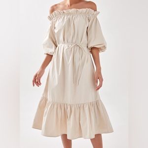 BNWT Love, Bonito Lucette Puff Sleeve Dress in Oat Sz Small